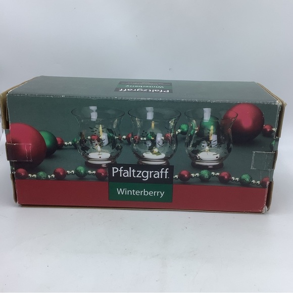 Three Pfaltzgraff Winterberry Glass Tea Light Holders - Picture 5 of 10